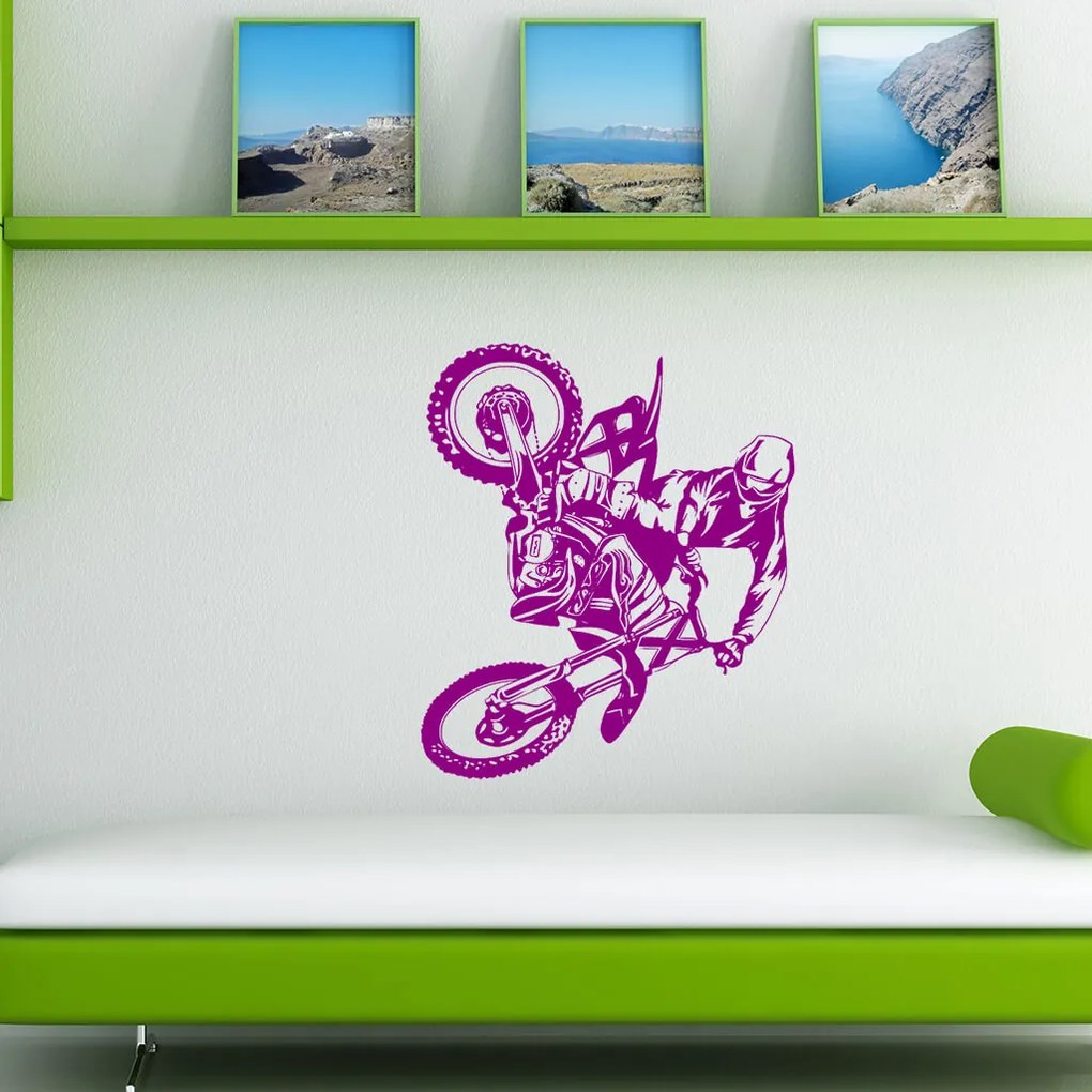 Veselá Stena Samolepka Motokros Farba: bílá, Veľkosť: 60 x 75 cm