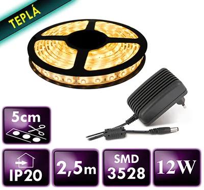 ECOLIGHT LED pásik - SMD 2835 - 2,5m - 60LED/m - 12W - teplá biela - IP20 - zdroj SET