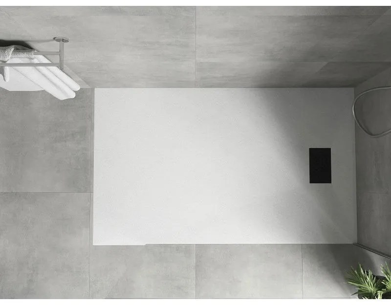 Mexen Hugo, obdĺžniková sprchová vanička SMC 140 x 70 cm, biela, čierna krytka, 42107014-B