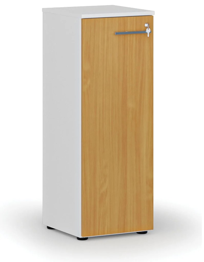 Nízka kancelárska skriňa s dverami PRIMO WHITE, 400 x 420 x 1087 mm, biela/buk