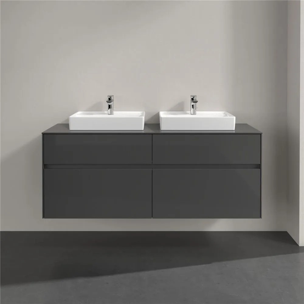 VILLEROY & BOCH Collaro závesná skrinka pod dve umývadlá na dosku, 4 zásuvky, 1400 x 500 x 548 mm, Glossy Grey, C07600FP