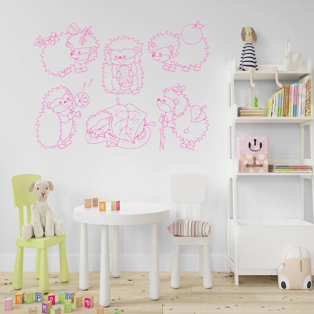 Veselá Stena Samolepka Ježkovia Farba: fialová, Veľkosť: 80 x 58 cm