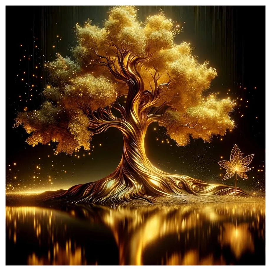 Obraz zlatý strom života pri jazere