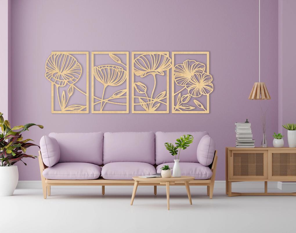 Štvordielny drevený obraz - Lúčnych kvetov - Javor