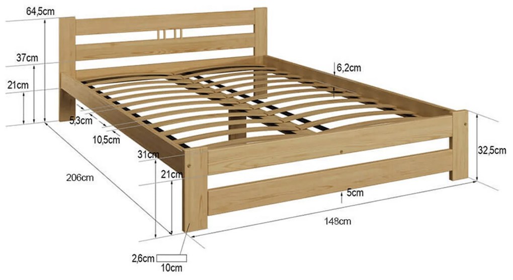 Postel borovice LUX VitBed 140x200cm masiv bílá + Matrace Niobé 140x200