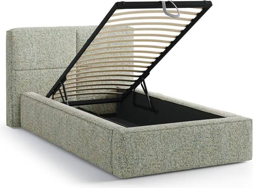 Zelená čalúnená jednolôžková posteľ s úložným priestorom s roštom 90x200 cm Darren – Micadoni
