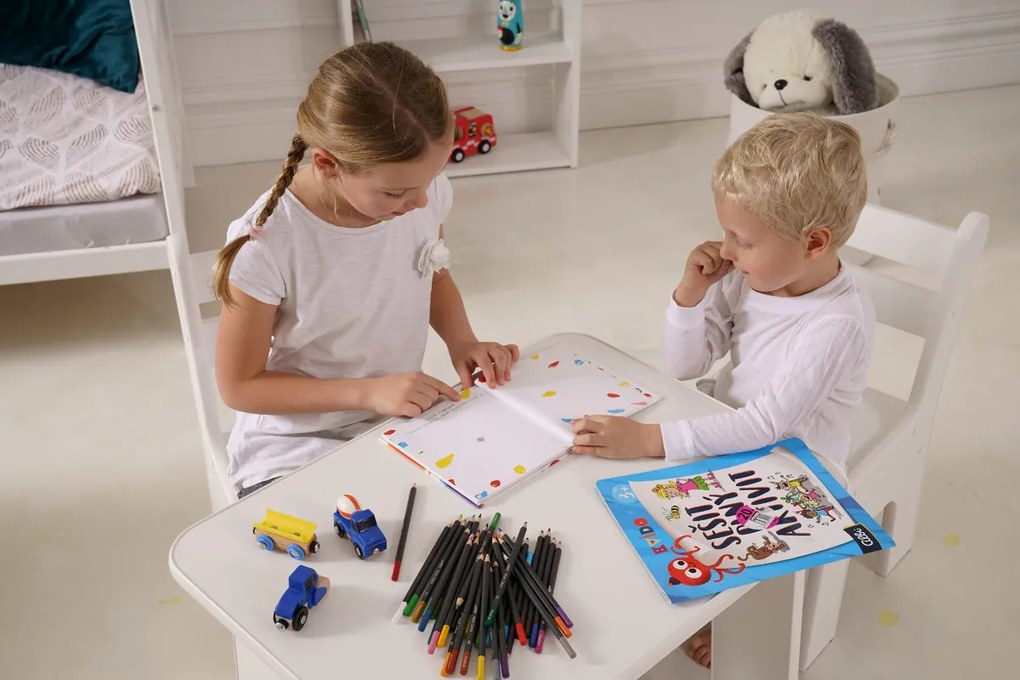 Detský biely stolík otvárací s priehradkou