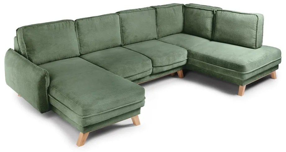 Svetlozelená menčestrová rozkladacia rohová pohovka (pravý roh/do tvaru "U") Tori – Bonami Selection