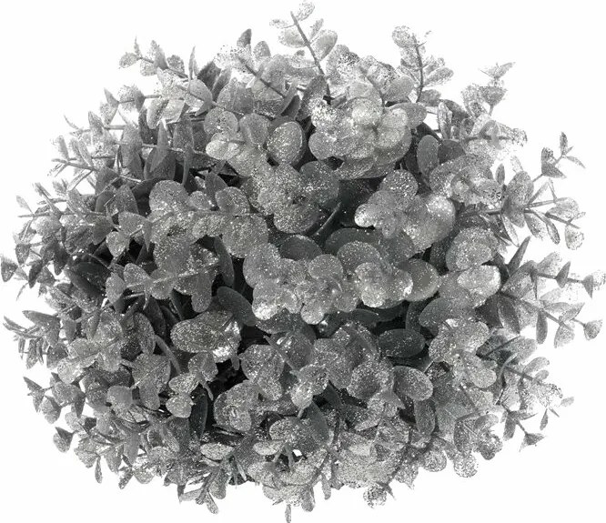 Vianočná závesná dekorácia Eucalyptus guľa, strieborná, pr. 24 cm