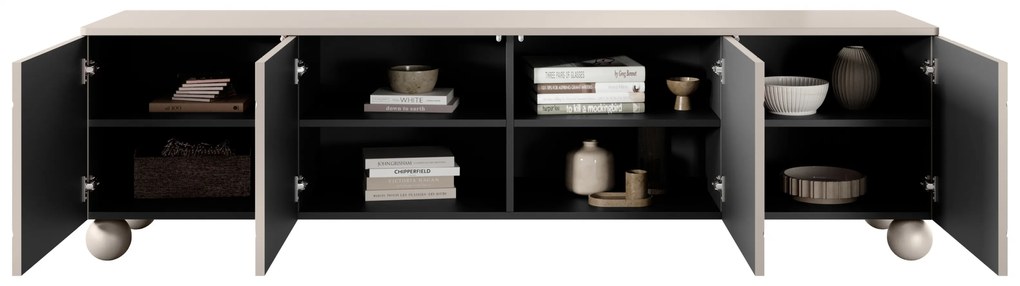 TV skrinka Sonatia II 200 cm štvordverová na guľatých nohách - kašmír