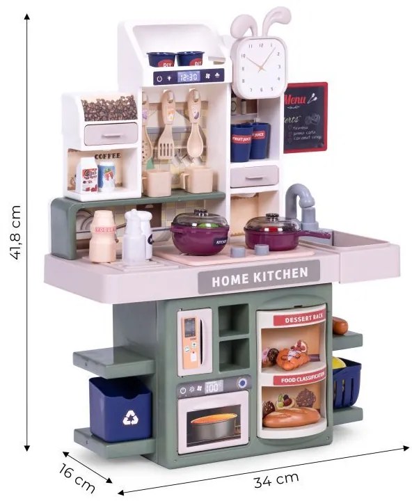Kompaktná detská kuchynka s LED a generátorom pary + 35 ks doplnkov