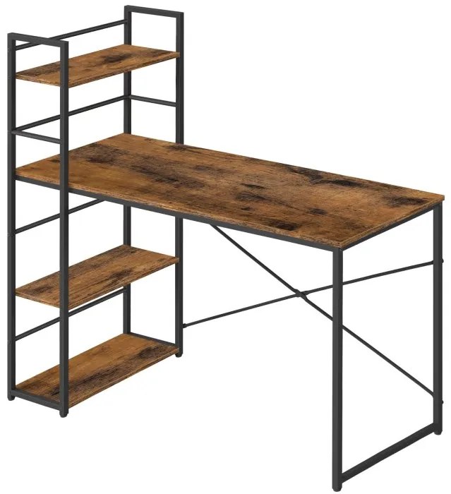 Počítačový stôl s policami - rustikálny / čierne nohy