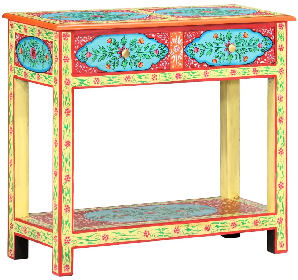 vidaXL Ručne maľovaný konzolový stolík 80x35x75 cm mangovníkový masív