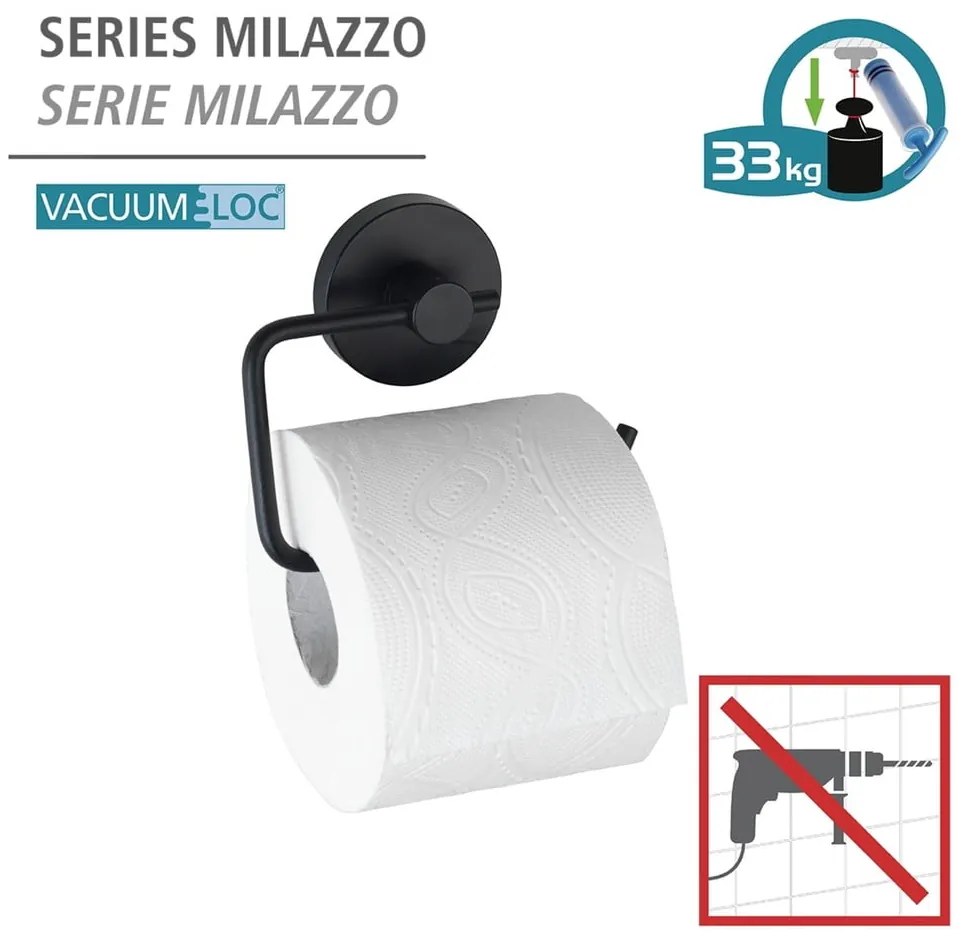 Čierny držiak na toaletný papier Wenko Vacuum-Loc® Milazzo