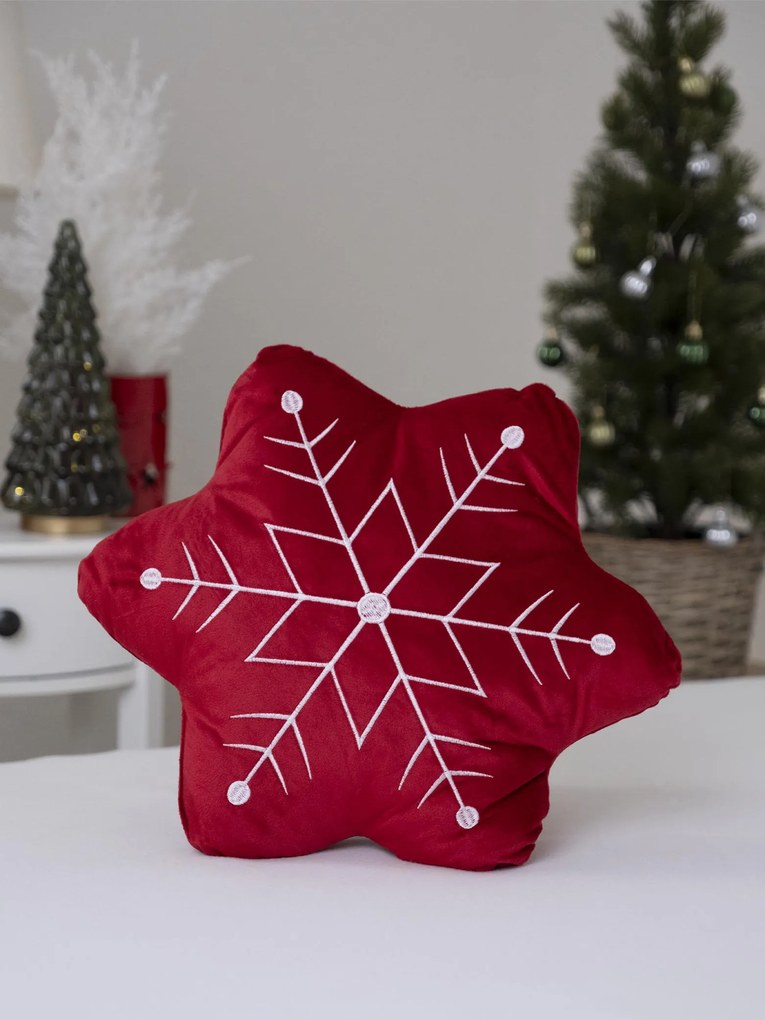 Vianočný vankúš 30 × 30 cm - Vločka červená
