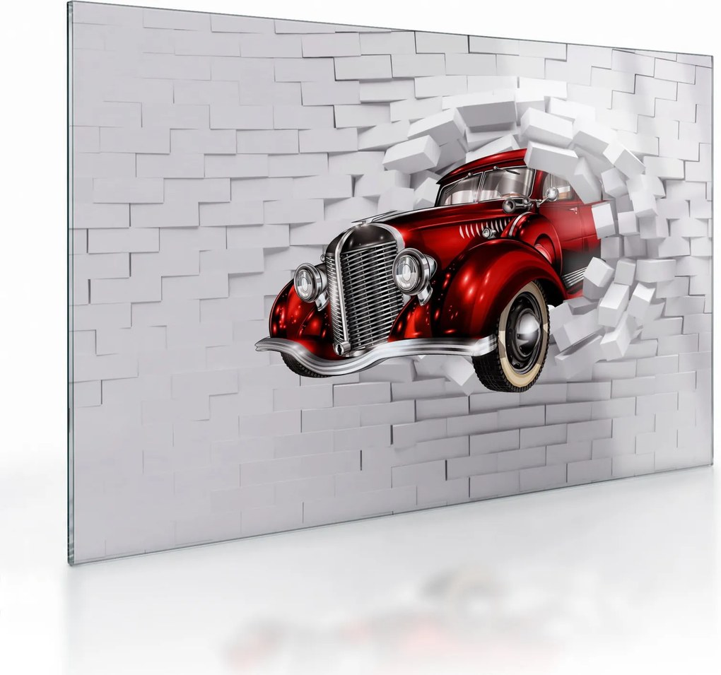 Sklenený obraz - Červené auto (70x50 cm)