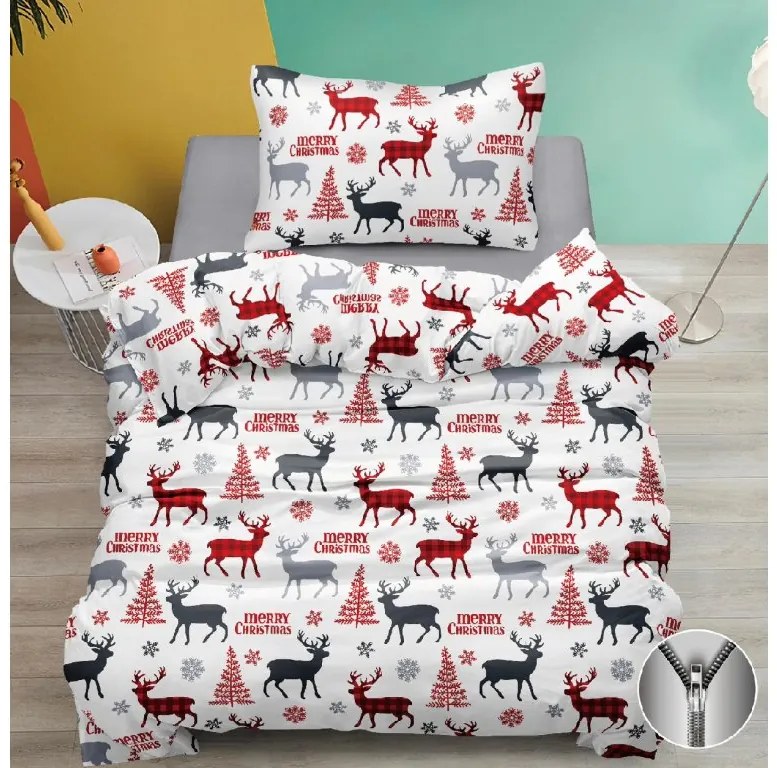Bavlnené obliečky MERRY CHRISTMAS DEER biele Rozmer obliečky: 70 x 90 cm | 140 x 200 cm