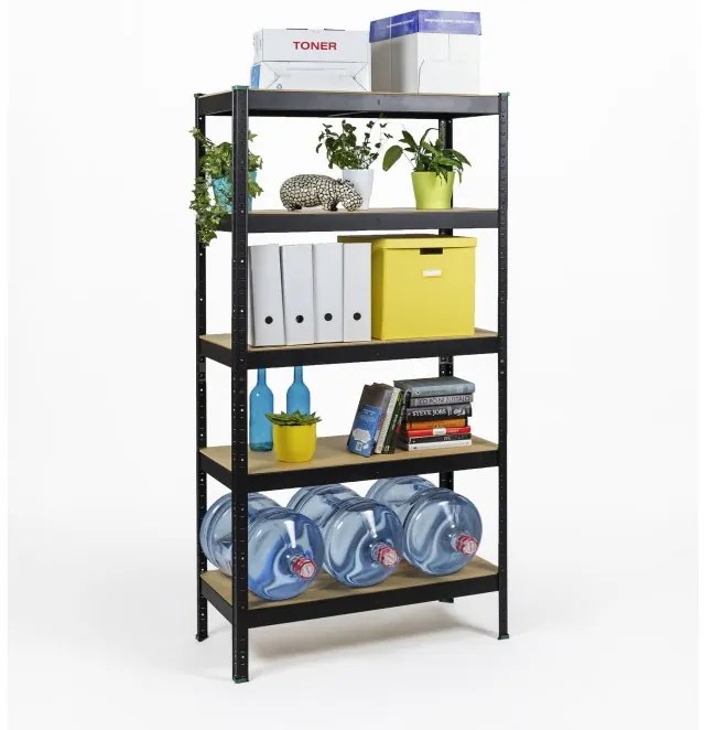 Fistar Regál 1800x900x300 mm lakovaný 5-policový, nosnosť 875 kg - ČIERNY