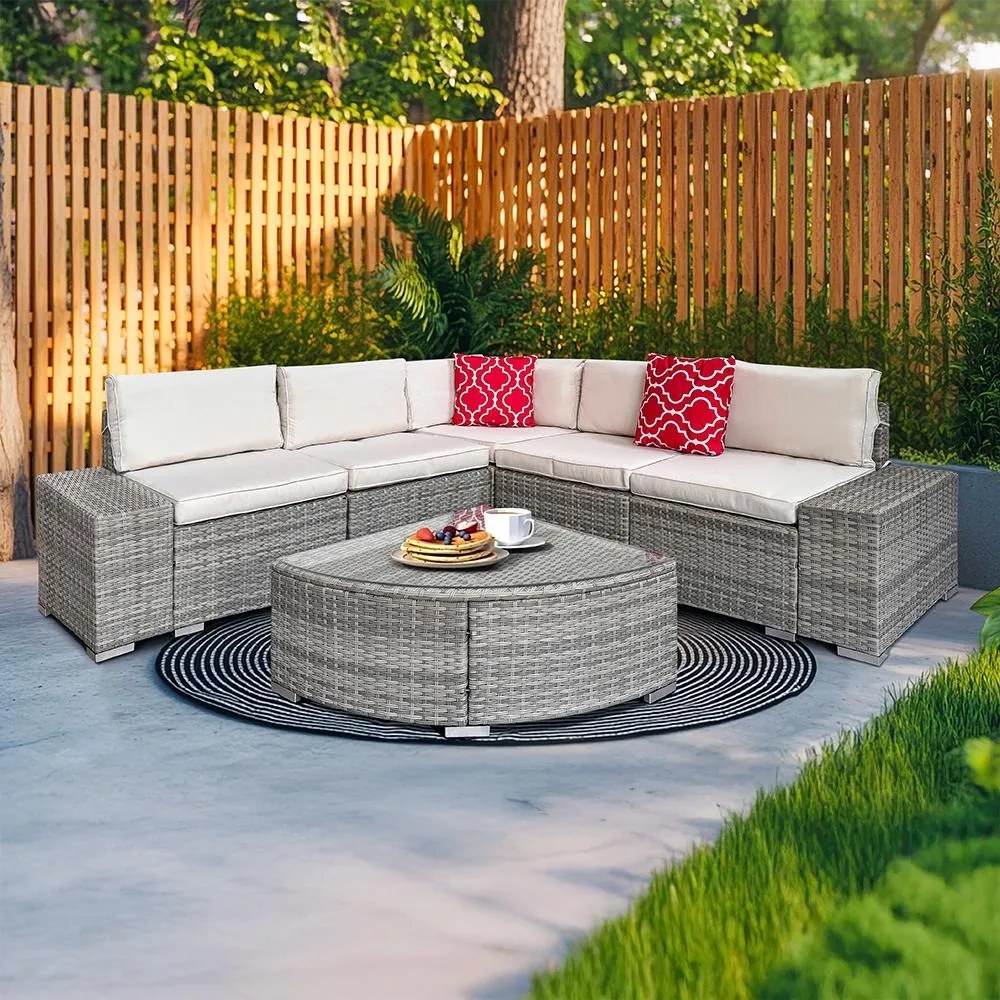 Rohová ratanová súprava Avenberg AZURE - šedá/béžová