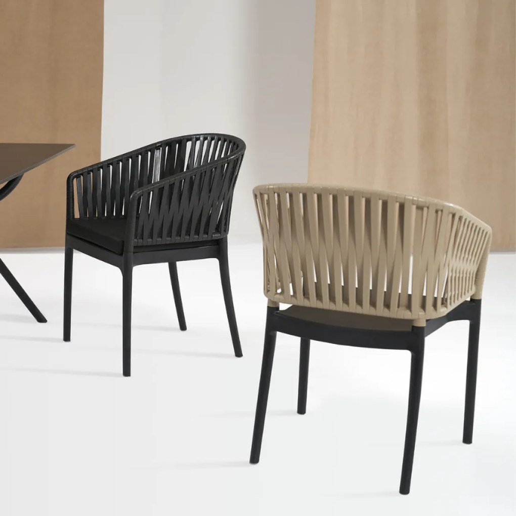 PORTOFINO záhradná stolička s podrúčkami black/taupe