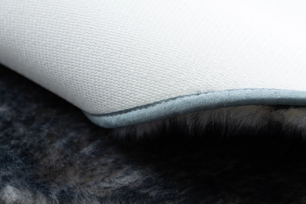 Okrúhly prateľný koberec LAPIN shaggy, čierny/ slonovinová kosť