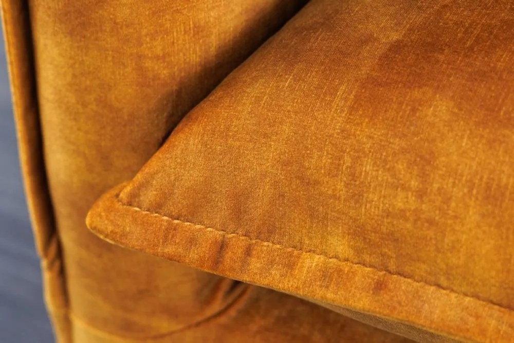 Invicta Interior - Pohovka 3-miestna HEAVEN 210 cm, zamat, odnímateľný poťah, horčicovo žltá