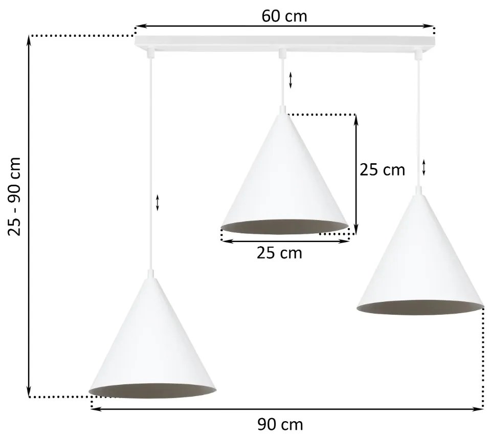 Závesné svietidlo Soho, 3x biele kovové tienidlo, (fi 25cm)
