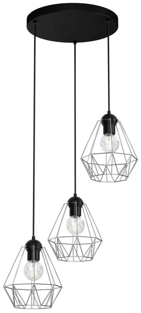 Luster na lanku BERGEN 3xE27/60W/230V čierna/lesklý chróm