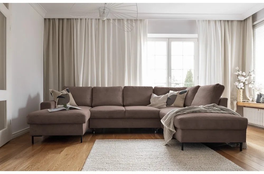 Hnedá menčestrová rozkladacia rohová pohovka (pravý roh) Lofty Lilly – Miuform