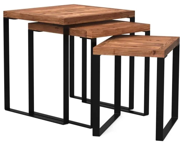 furniture-nabytek.cz - Sada 3 masívnych konferenčných stolíkov Sydney z akácie, lakovaných, hnedých