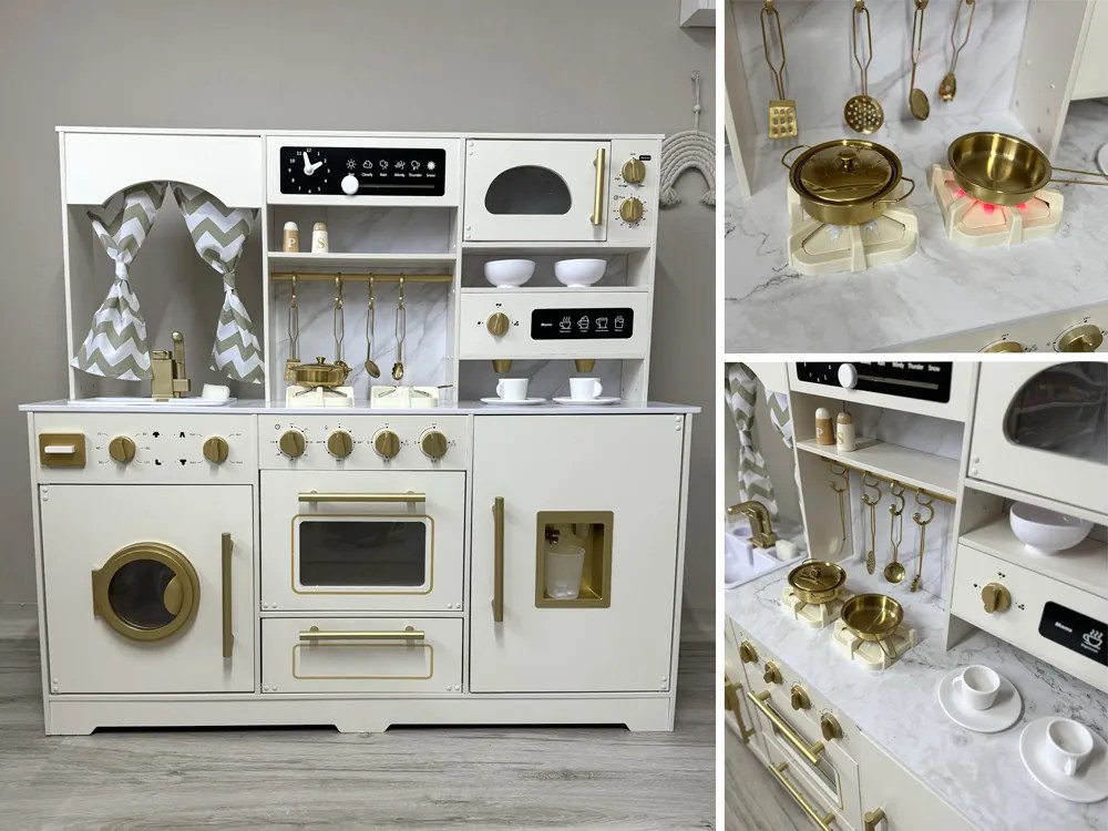 Veľká drevená kuchynská zostava v glamour štýle so zlatými doplnkami ZA5270