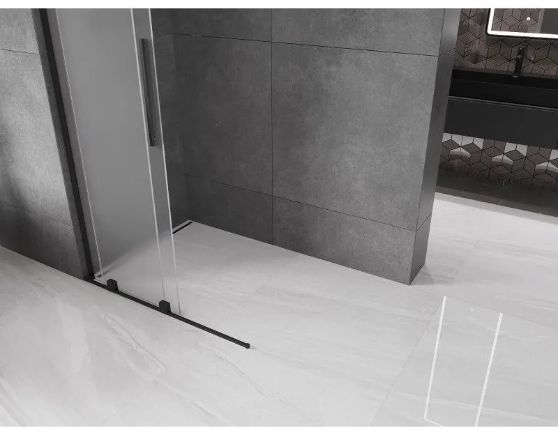 Mexen Velar L, posuvná sprchová zástena Walk-in 100 x 200 cm, 8mm sklo námraza, čierna matná, 871-100-003-33-70