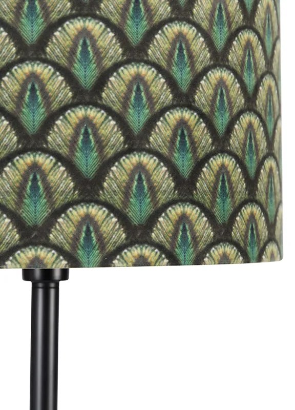 Stojaca lampa čierna tienidlo s dizajnom páva zlatý interiér 40 cm - Simplo