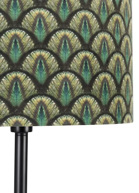 Stojaca lampa čierna tienidlo s dizajnom páva zlatý interiér 40 cm - Simplo