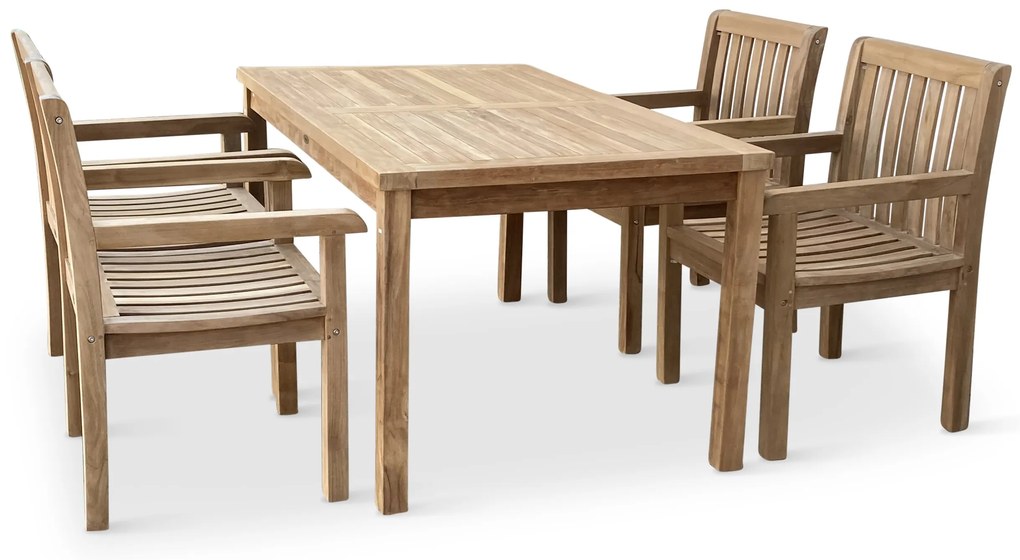 Noela Záhradný teakový set Garden I + 4x kreslo Kingsbury