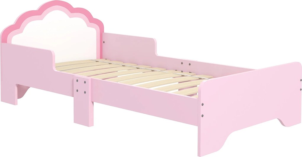 ZONEKIZ Detská posteľ pre deti od 3 do 6 rokov 143 x 74 x 55 cm Dizajn oblak - Obsahuje lamelový rošt, moderná ružová izba | Aosom