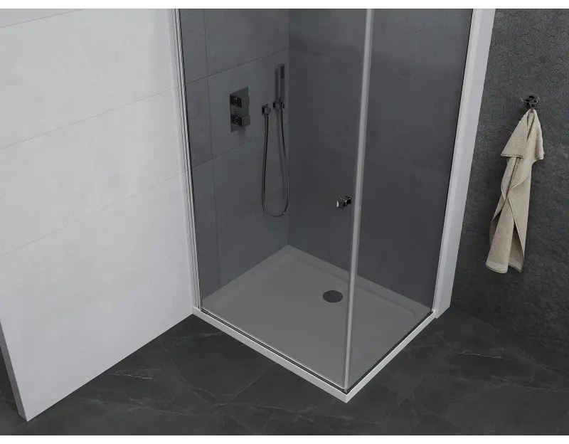 Mexen Pretoria, sprchovací kút 70 (dvere) x 80 (stena) cm, 6mm šedé sklo, chrómový profil + biela sprchová vanička, 852-070-080-01-40-4010