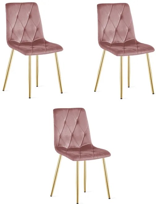 Set troch jedálenských stoličiek LIBRA zamatové, ružové / zlaté nohy (3 ks)