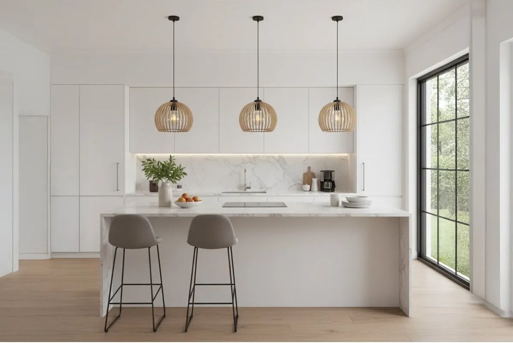 Závesné svietidlo Timber 6, 1x drevené tienidlo, (fi 21 cm)