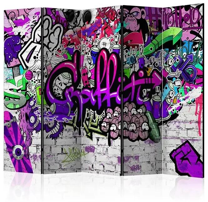 Paraván - Purple Graffiti [Room Dividers] Veľkosť: 225x172, Verzia: Akustický