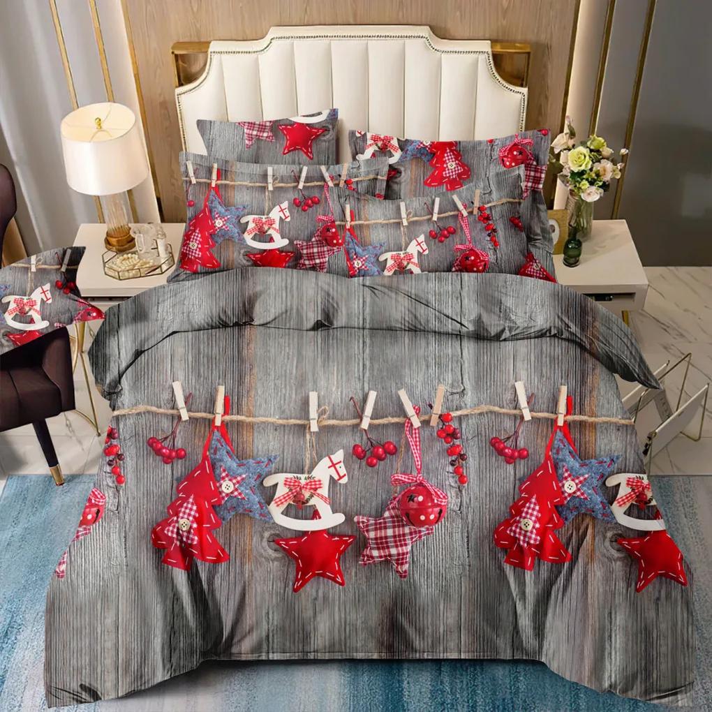 DomTextilu Nádherné sivé vianočné posteľné obliečky s motívom hand made 3 časti: 1ks 160 cmx200 + 2ks 70 cmx80 Sivá 180x220 cm 46880-218376