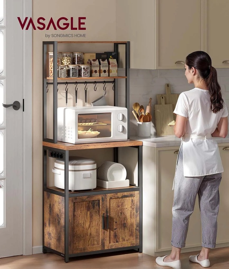 Kuchynský regál Vasagle Nori 60 cm so zásuvkou čierny/hnedý