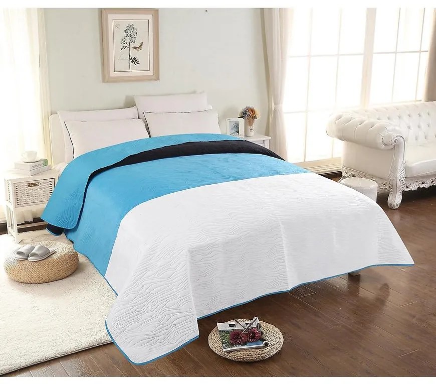 Prikrývka na posteľ Velvet 01 160x200 modrá/biely