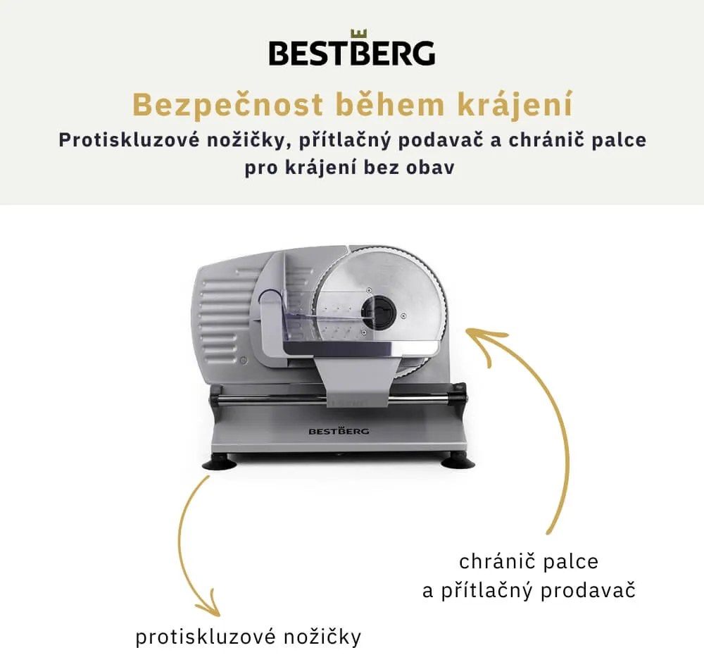 Elektrický krájač BestBerg BBS-400 / 400 W / šedá