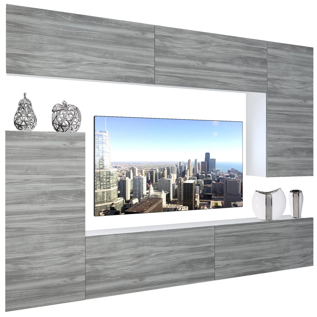 Obývacia stena Belini Premium Full Version šedý antracit Glamour Wood + LED osvetlenie Nexum 128