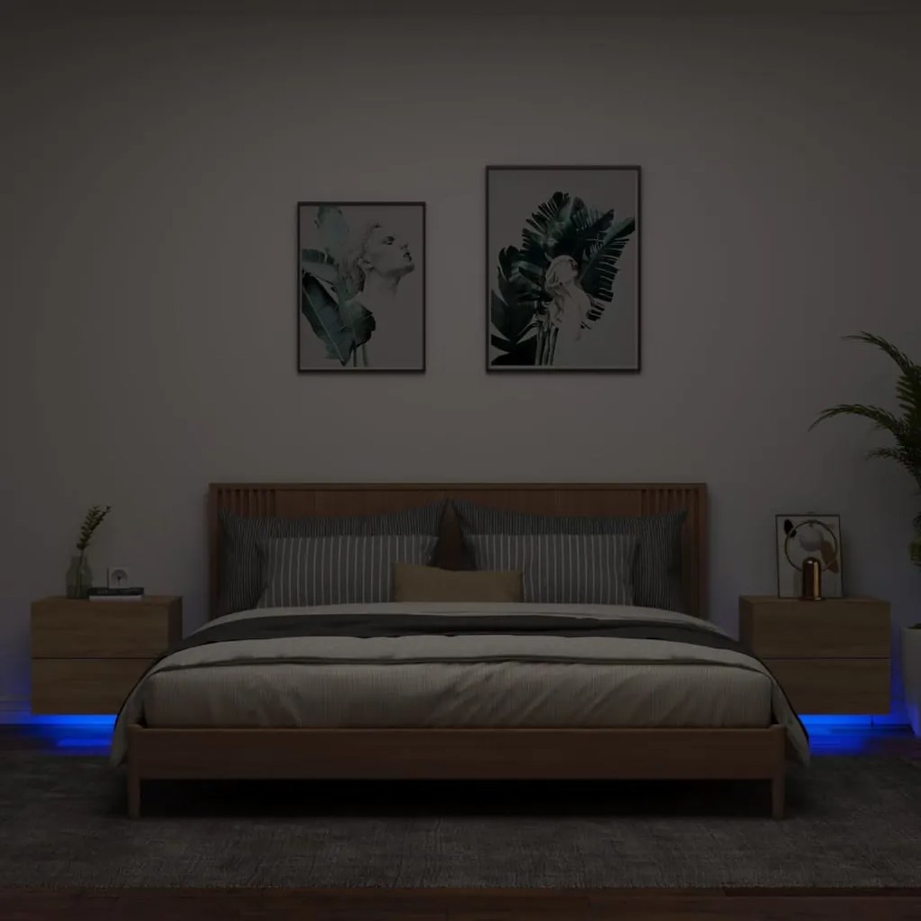 Nástenné nočné skrinky s LED osvetlením 2 ks dub sonoma 836817
