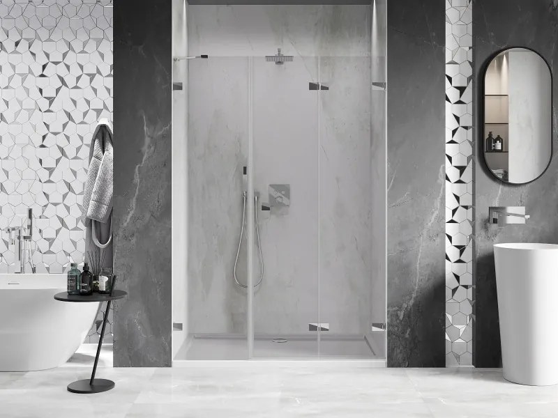 Mexen Lunar-F, pravé sklápacie sprchové dvere 120 cm, číre sklo, chrómový profil, 836S-120-050-01-00-P
