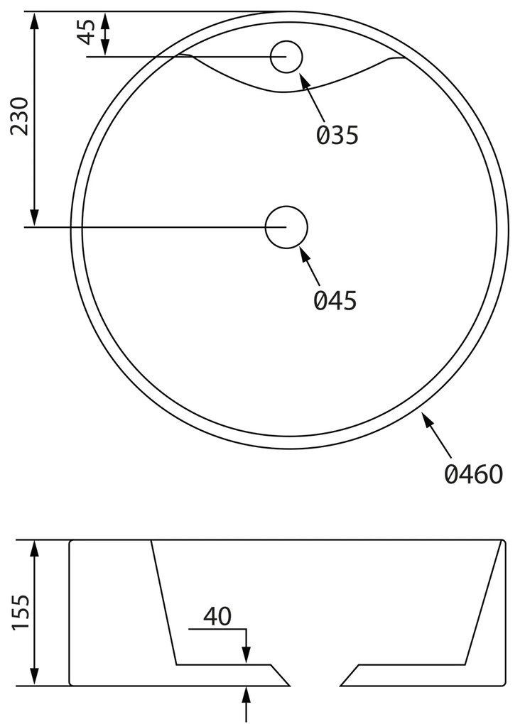 Sapho Sapho, YAKARTA keramické umývadlo, priemer 46cm, na dosku, BH7021