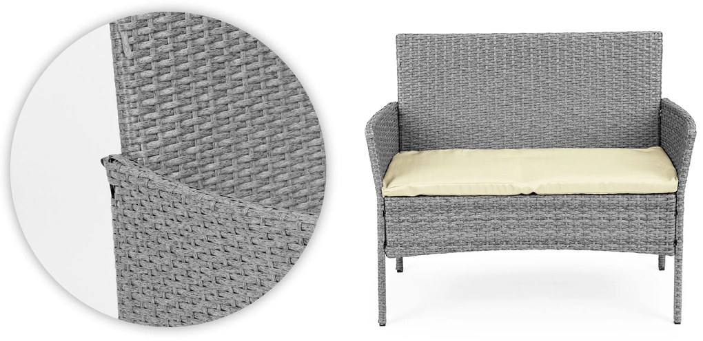 Set záhradného nábytku z technoratanu, lavica, stôl, stoličky, sivá, MultiGarden