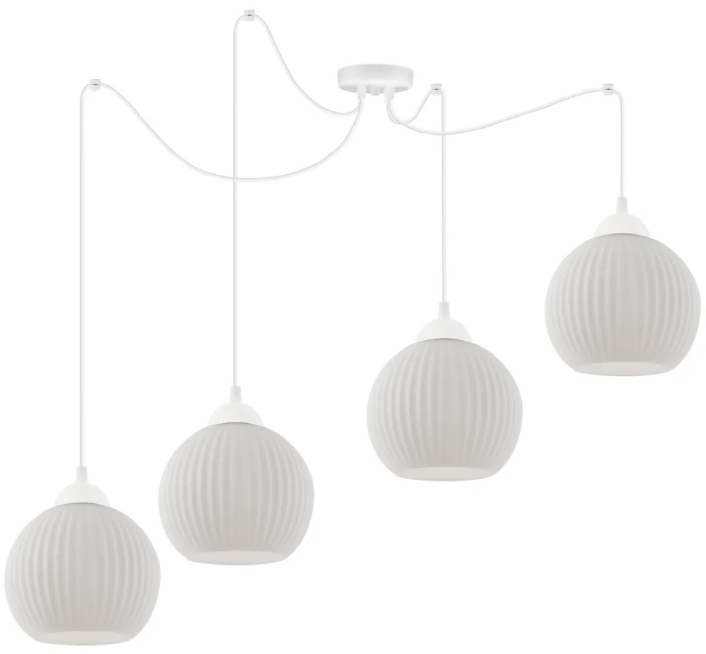 Závesné svietidlo Riffle Round Spider, 4x biele sklenené tienidlo, w